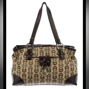 VTG ETIENNE AIGNER Brown Monogram Canvas Shoulder Tote